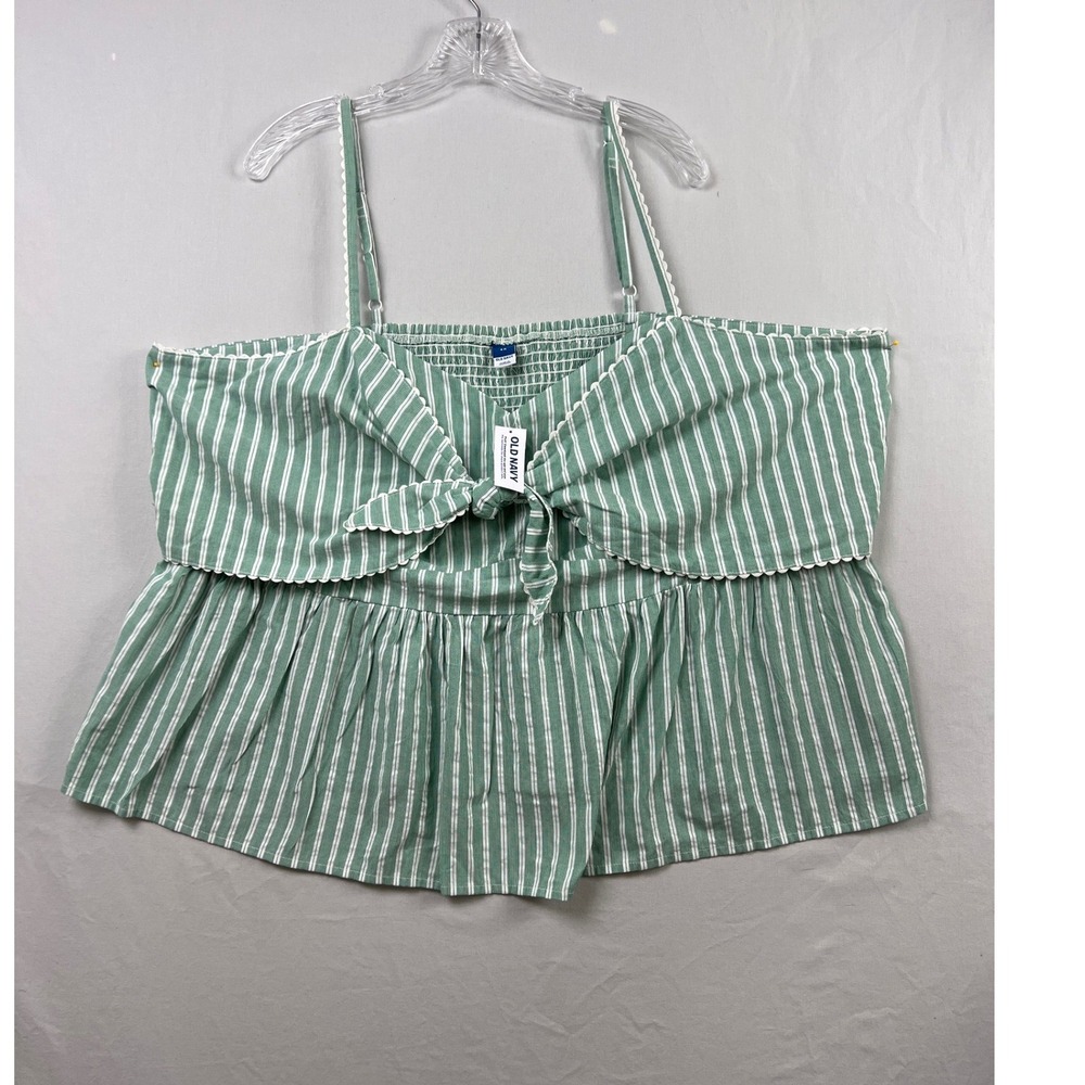 Old Navy Cami Top Milkmaid Women 4X Green Striped Peplum Smocked Tie Front Beach